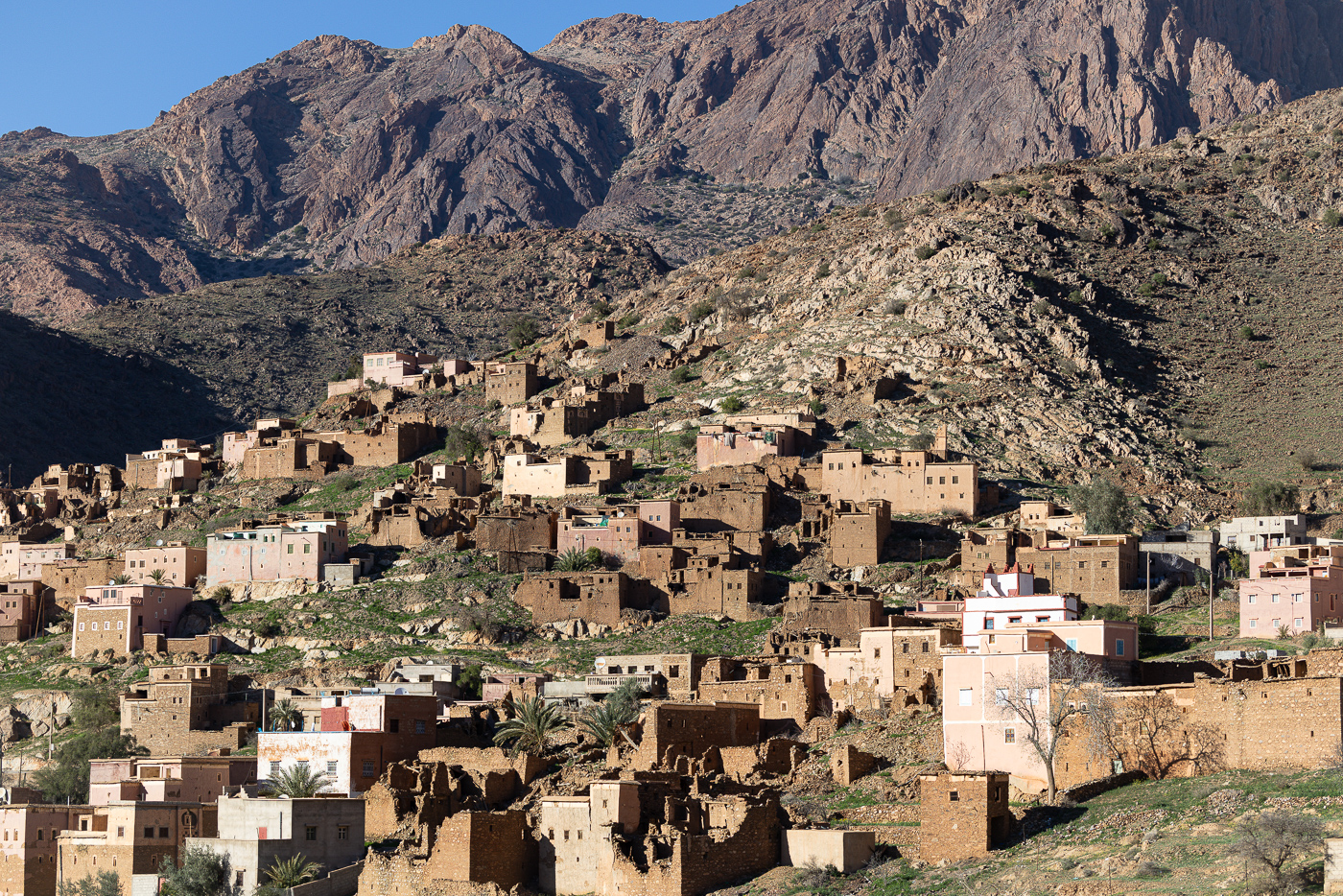 An Amazigh village of ancient kasbahs and newer homes in the Anti-Atlas Mountains