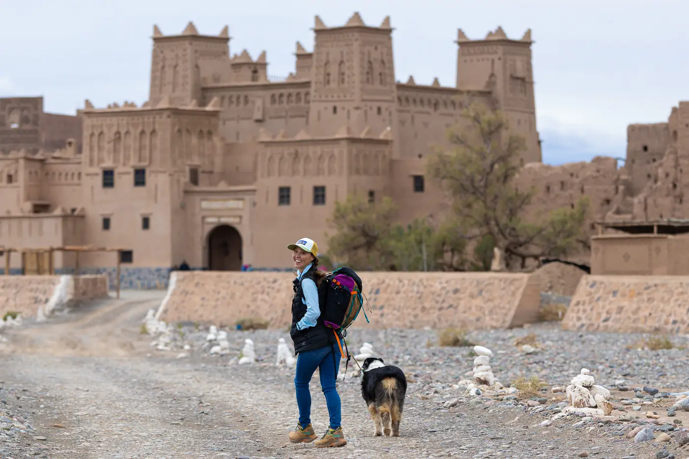 Leah and Oz walking toward Kasbah Amridil in the Skoura Palmeraie