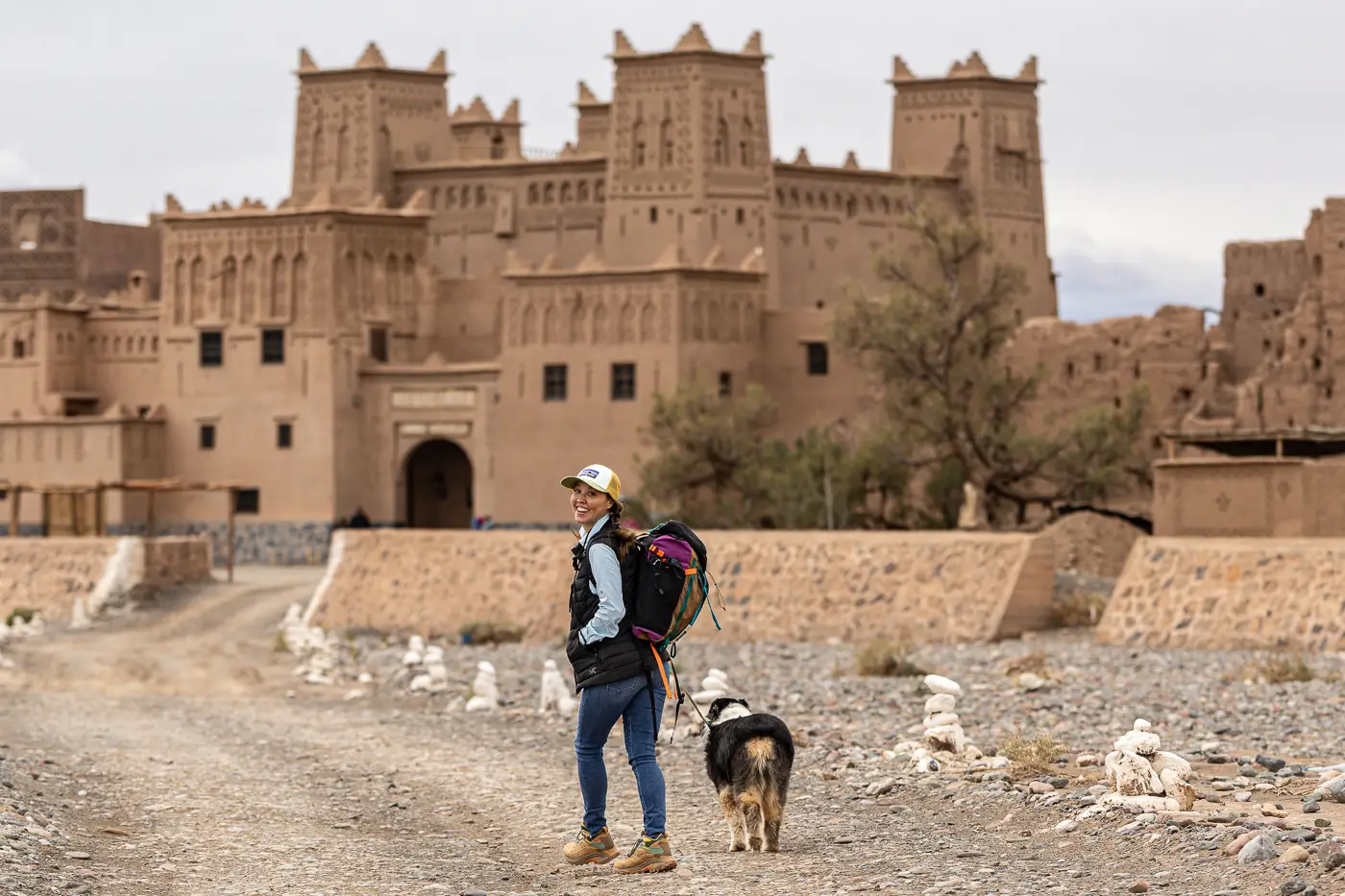 Leah and Oz hiking to Kasbah Amridil in the Oasis of Skoura
