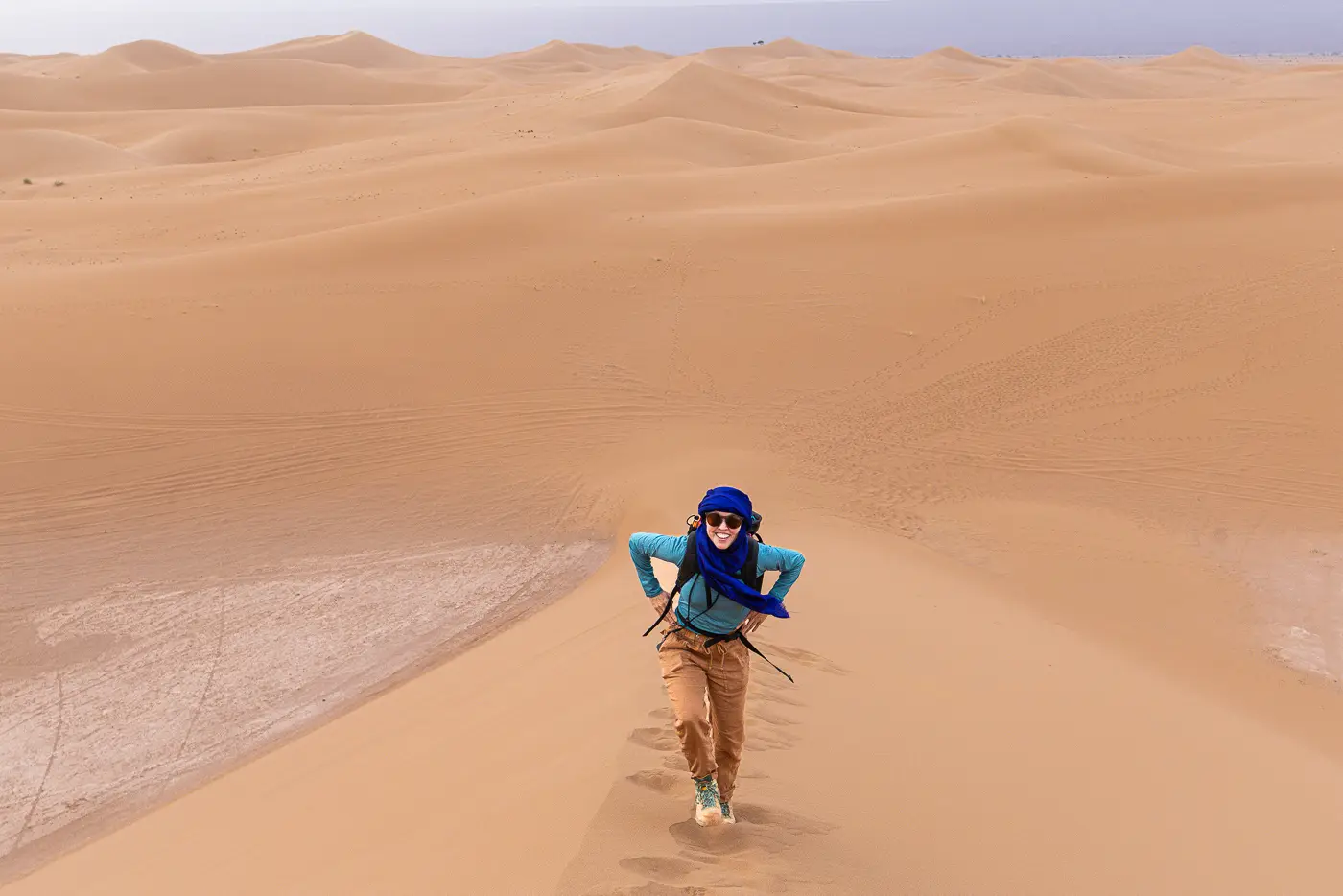Climbing a dune in the Sahara