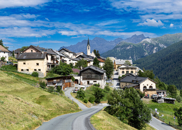 An Engadin village in lower Engadin region of Switzerland