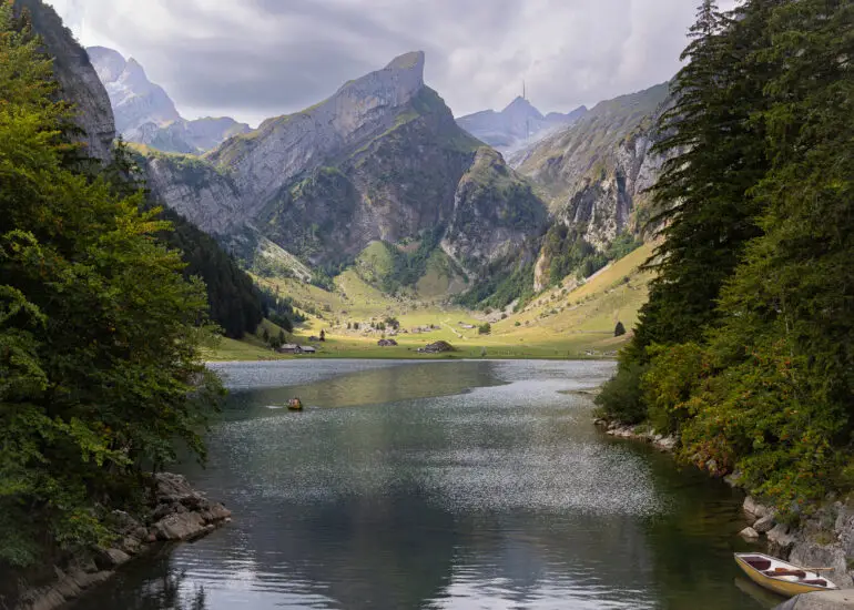 A beautiful lake view from a hut in the Alpstein region in Switzerland