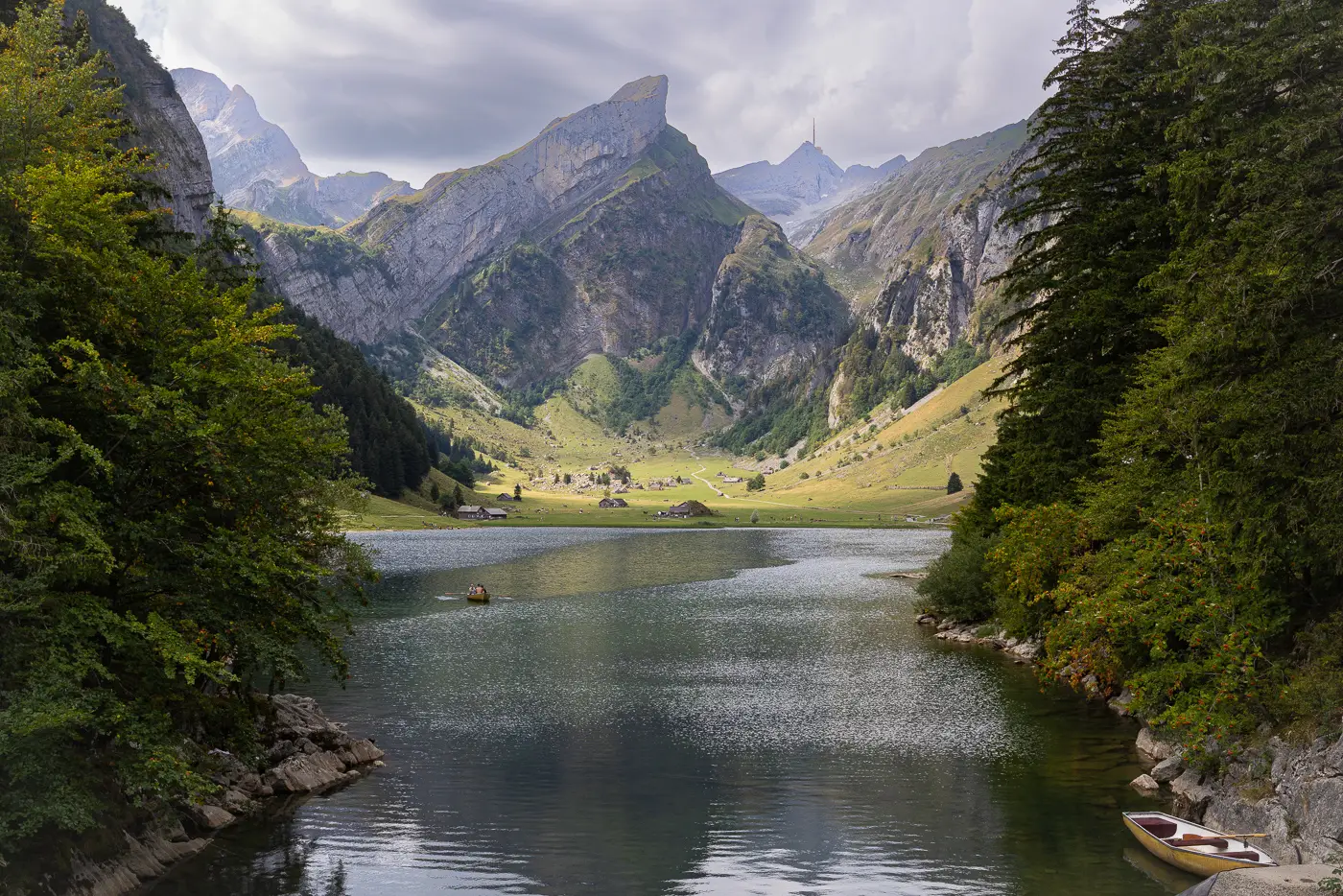 A beautiful lake view from a hut in the Alpstein region in Switzerland
