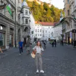 Leah in the historic center of Ljubljana in Slovenia