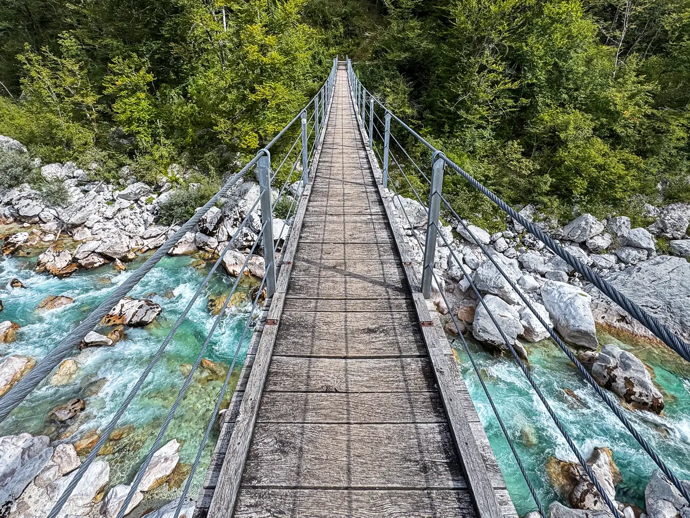 A suspension bridge in the Soča Valley in Slovenia
