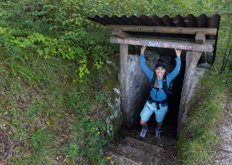 Leah in a World War I Tunnel on a hike in Slovenia